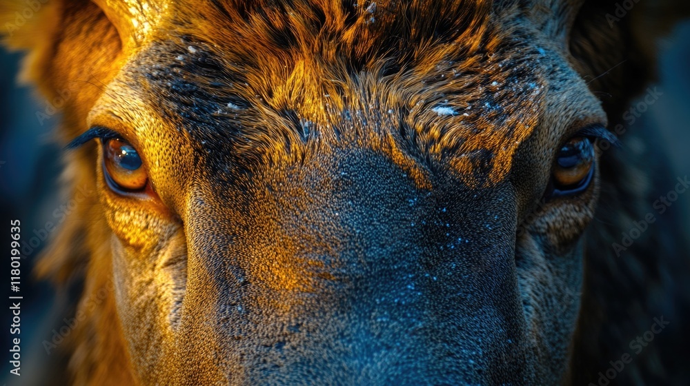 Poster a close-up view of a dog's face with blurred background
