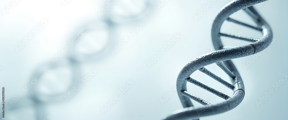 Poster close-up of a dna double helix structure. the intricate detail of the molecular model is highlighted