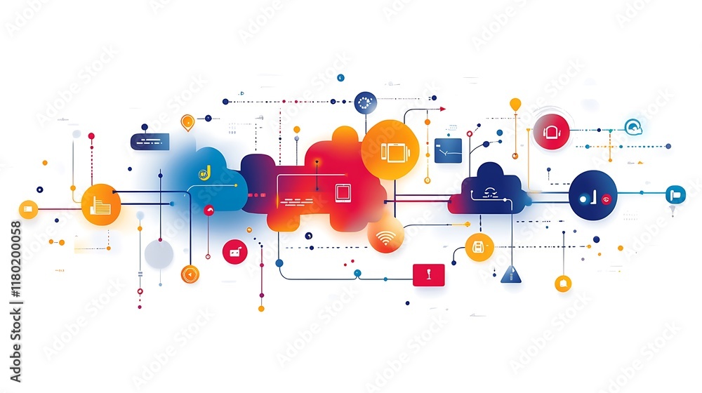 Poster conceptual design illustrating customer journey mapping fluid dynamic shapes personalization feedbac