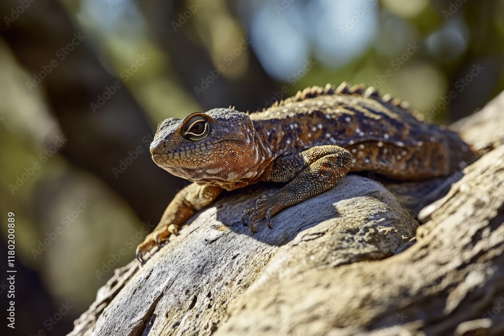 Poster A small reptile perches on the tip of a tree branch, enjoying the view