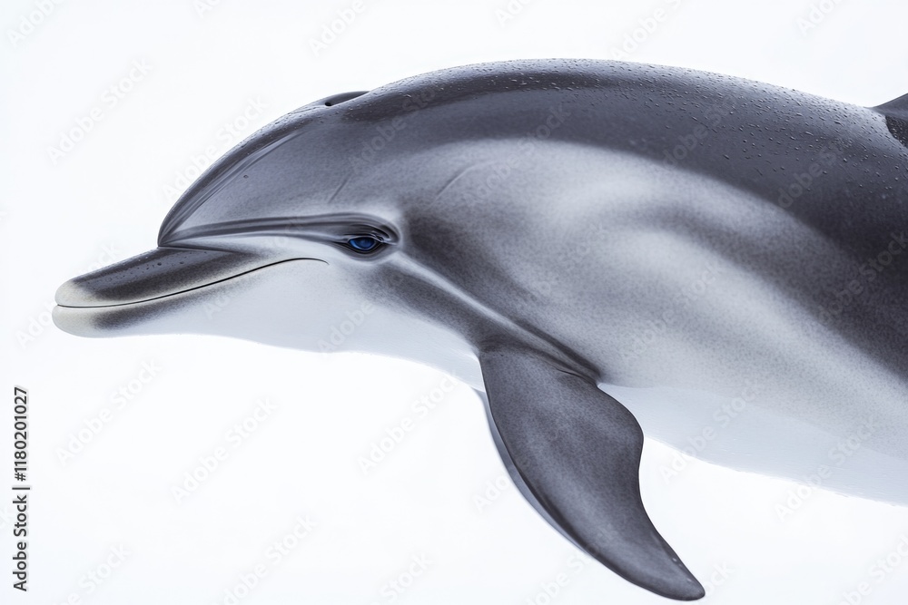 Poster a three-dimensional depiction of a dolphin on a plain white surface
