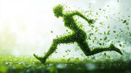 Obraz premium Running through nature's embrace with a figure of vibrant green leaves