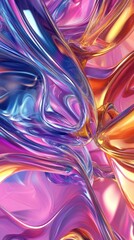 Colourful glossy holographic background design. Texture with smooth flowing wavy pattern and light reflection effect