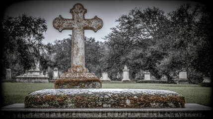 Old weathered cross in a cemetery.