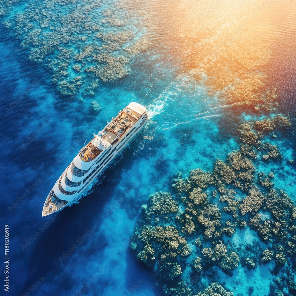 Poster a large boat floating in the middle of a body of water