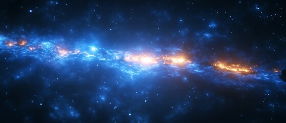 Obraz premium Luminous cosmic nebula with blue and orange hues.