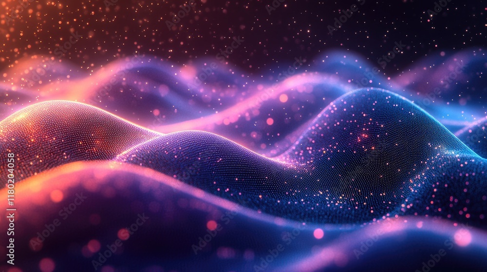Poster a computer-generated image of a wave of blue and purple colors