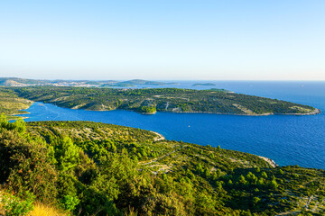 Obraz premium Typical Croatian, Dalmatian Adriatic seaside natural landscape with green peninsulas and islands