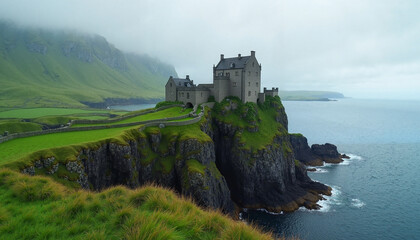 Castle on cliff overlooking the ocean