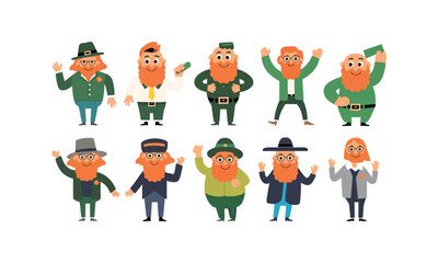 Cartoon Character Vector Set of Cheerful Red-Bearded Men in Various Outfits