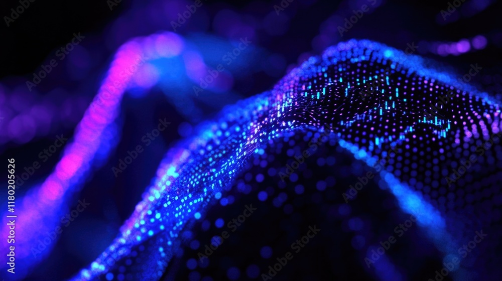 Poster a close-up shot of a purple and blue light, ideal for use in designs related to technology, science,