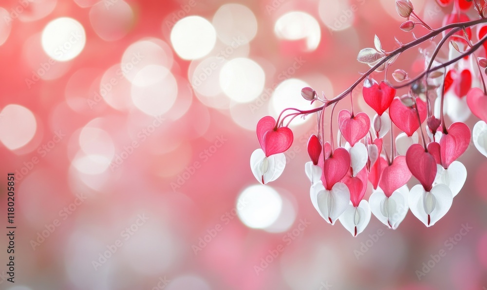 Poster red and white bokeh hearts as a background with copy space
