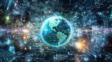 Obraz premium Futuristic AI and Technology Concepts – Glowing Digital Worlds, Neural Networks, and Advanced Innovation