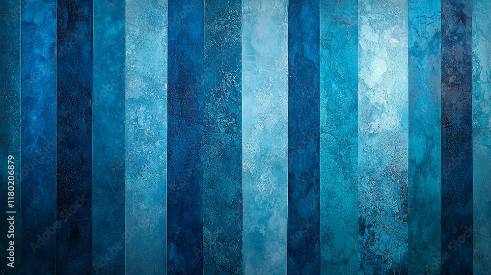 Poster Blue textured vertical stripes abstract design with gradient patterns