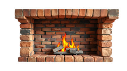 Photo of exposed brick fireplace isolated on transparent background