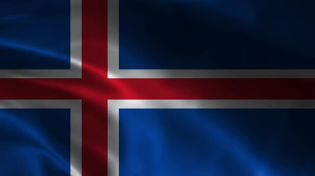 Realistic Iceland flag is waving 3D animation. National flag of Iceland. Iceland flag fluttering in the wind closeup, Iceland flag flying in the wind close-up.