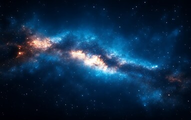 Cosmic nebula with blue and orange hues.