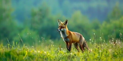 A contented fox lying on a bed of soft moss, soaking up the warmth of the sun