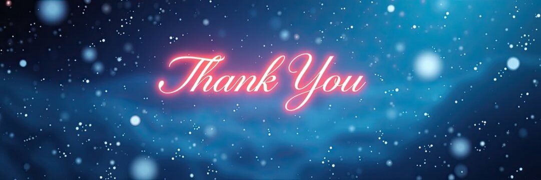 A bright and elegant thank you message radiates warmth against a winter-themed backdrop filled with soft, falling snowflakes, expressing appreciation