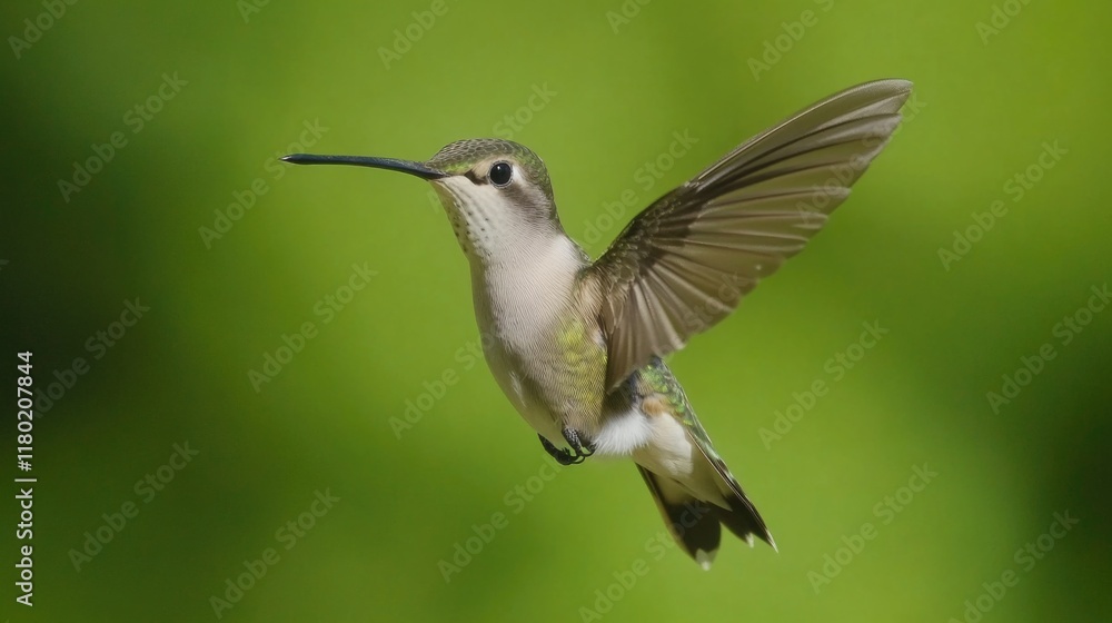 Poster a hummingbird soaring through the air with its wings fully extended