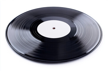 Obraz premium A classic black vinyl record rests on a turntable, waiting to be played. The smooth surface and polished grooves reflect a nostalgic vibe, evoking a love for timeless music in a warm setting
