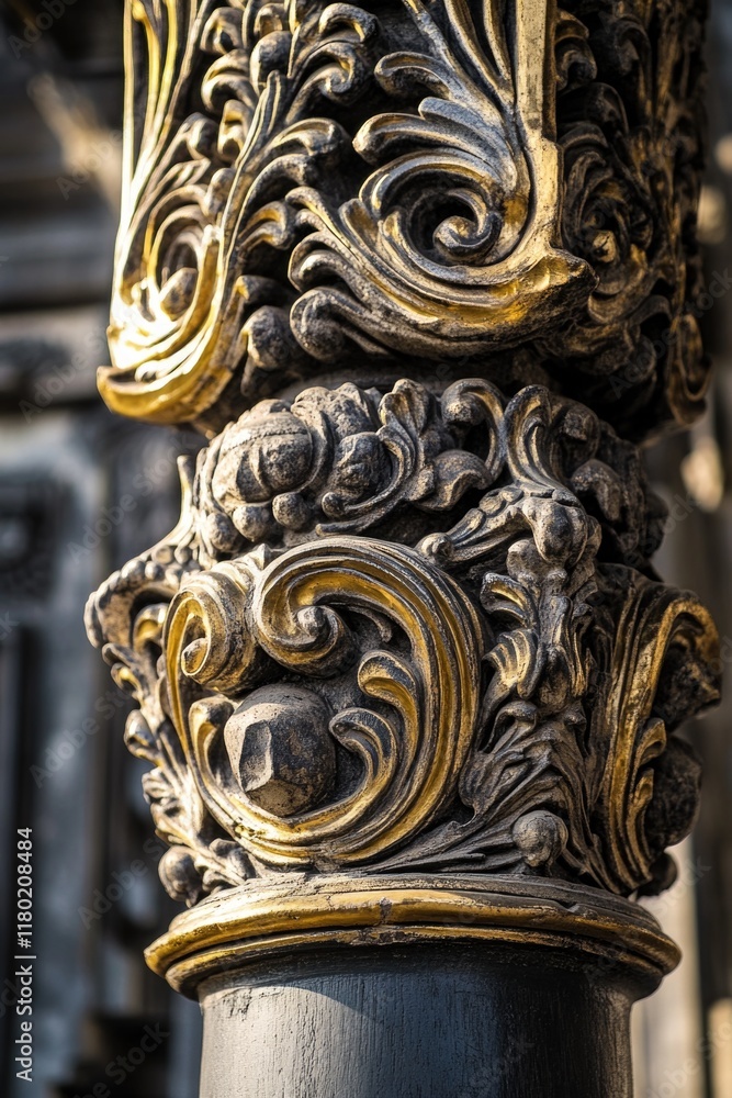 Aufkleber Close-up view of a pillar with a building in the background, perfect for use in architectural or cityscape scenes
