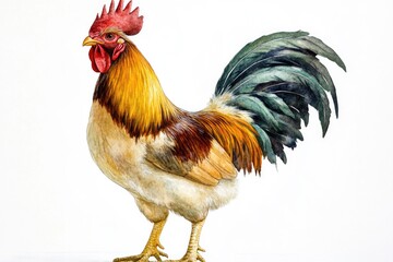 Colorful rooster stands proudly, showcasing vibrant feathers and