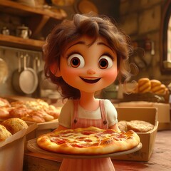 the picture of the girl with the hot pizza