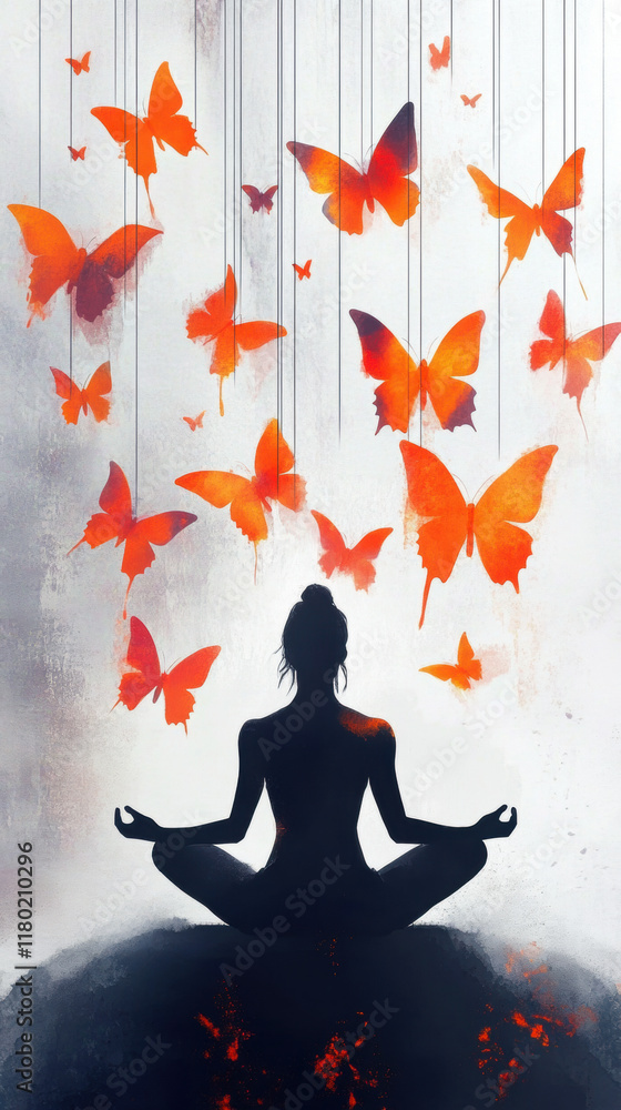 Poster let go of your mind, a serene image of a figure sitting cross-legged, deep in thought, captured with