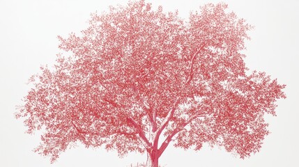 Fototapeta premium A Captivating Crimson Tree: Detailed Line Art Illustration of a Majestic Red Tree