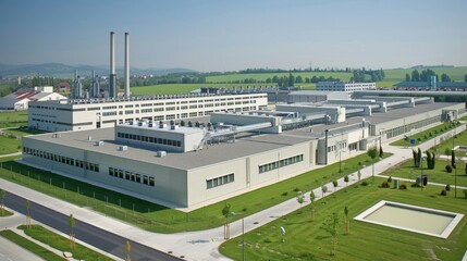 Obraz premium Aerial perspective of a contemporary urban sewage treatment facility and its infrastructure