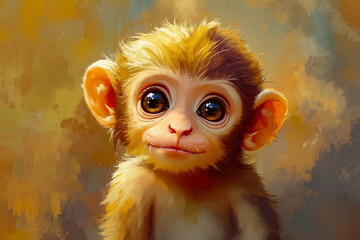 Fototapeta premium A painting of a baby monkey with big eyes