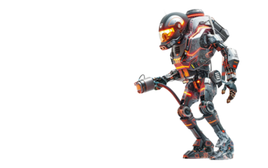 A Futuristic Fire Rescue Robot Extinguishing a Blaze with Advanced Technology Isolated on Transparent Background PNG