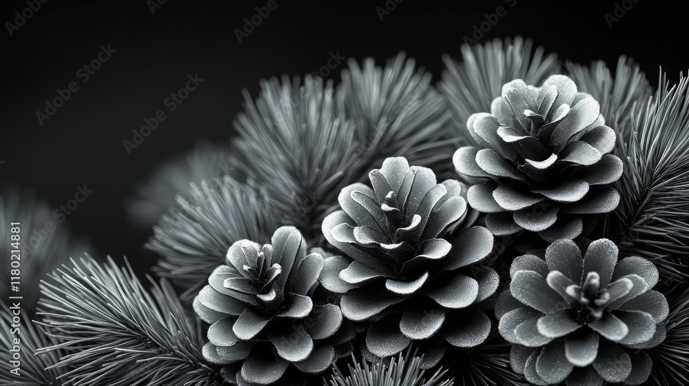 Poster A collection of pine cones resting on the branches of a pine tree