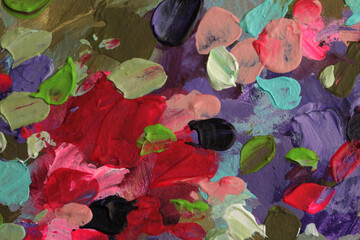 Art oil, Acrylic smear brush stroke blot flower painting wall. Abstract texture red, pink, violet...