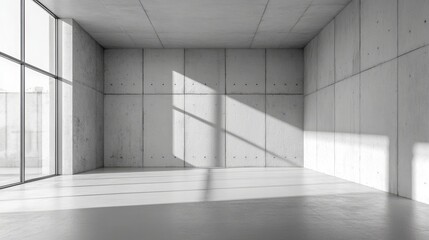 Grey 3D-rendered empty and light abstract concrete room interior.
