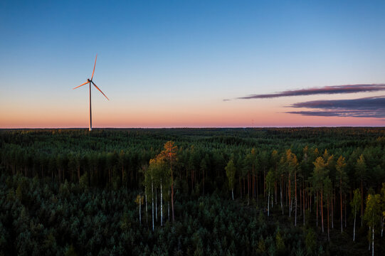 Wind farm in Scandinavia producing renewable wind energy. Finland