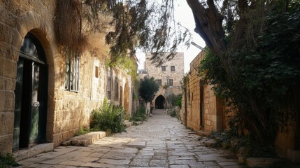 Obraz premium Ancient Stone Alleyway in a Mediterranean Town