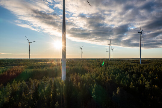 Wind farm in Scandinavia producing renewable wind energy. Finland