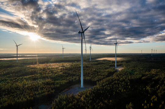 Wind farm in Scandinavia producing renewable wind energy. Finland