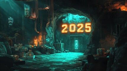 Futuristic 2025 Cave Glowing Neon Sign Treasure Gifts