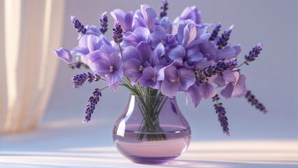 Delicate Velvety Lavender Flowers with Subtle Hues of Purple and Soft Green Leaves, Gracefully Blooming in a Tranquil Scene that Evokes Calmness, Beauty, and Natural Elegance