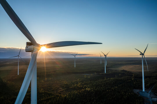 Wind farm in Scandinavia producing renewable wind energy. Finland