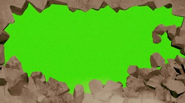 3d animation of explosion breaking wall animated collapsing to reveal hole green screen collapse tear down destruction vfx smash