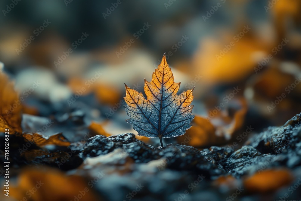 Poster a detailed image of a single leaf lying on the ground, perfect for nature or environmental themed pr