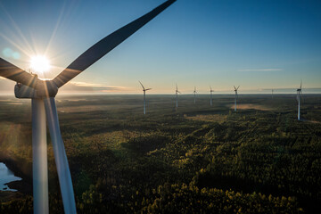 Wind farm in Scandinavia producing renewable wind energy. Finland