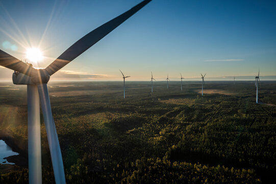 Wind farm in Scandinavia producing renewable wind energy. Finland