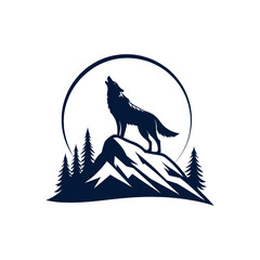 wolf silhouette vector line art logo design