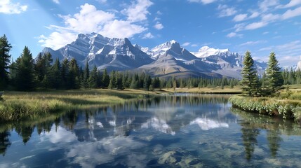 Serene Mountain Lake Reflecting Majestic Peaks