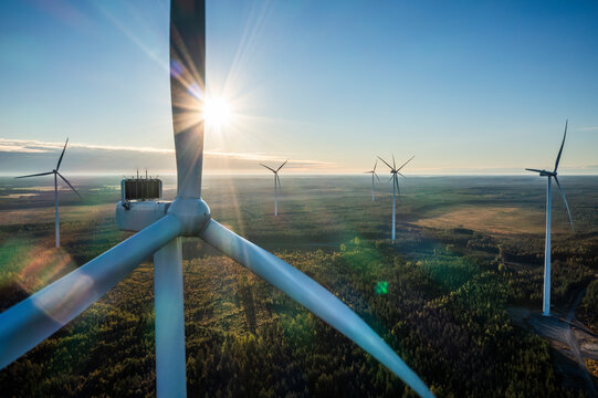Wind farm in Scandinavia producing renewable wind energy. Finland
